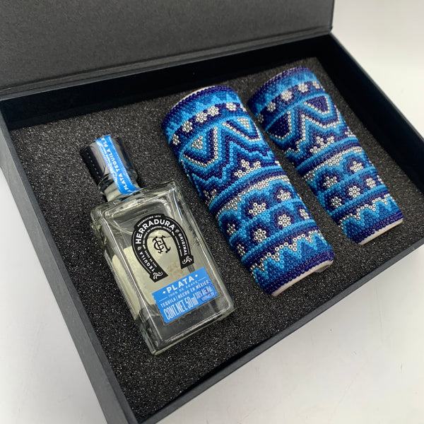 Set tequileros huichol con mini tequila