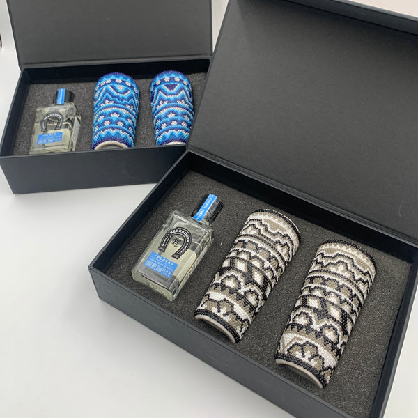 Set tequileros huichol con mini tequila